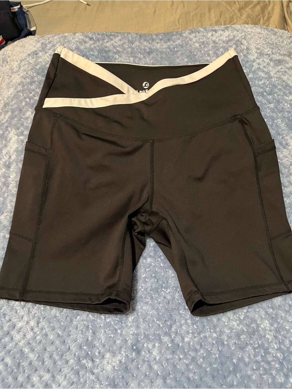Black Bike Shorts with Cream Trim – High-Waist Performance Shorts never used